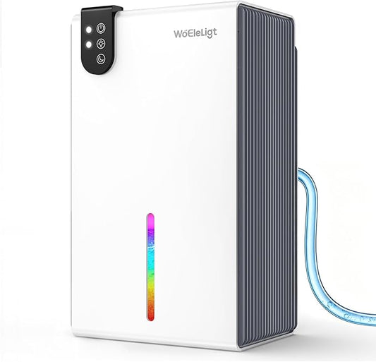 98 OZ Small Dehumidifier for Home 1000 Sq Ft, Quiet Dehumidifier with Drain Hose, Auto Shut-Off, Sleep Mode, 7-Color Light for Basement, Bedroom, Bathroom, Closet, RV (Sliver White)
