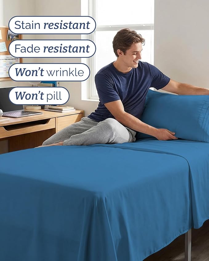 Twin XL 4 Piece Sheet Set - Comfy, Breathable & Cooling - Soft Hotel Luxury Bedding for Women, Men, Kids, Teens and Children - 1 Flat & 1 Fitted Sheet & 2 Pillowcases with Deep Pockets - Denim Blue