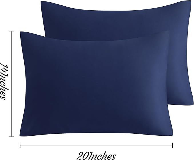 NTBAY Toddler Pillow Cases Set of 2, 2 Pack Brushed Microfiber 14x20 Pillow Cases, Soft, Wrinkle, Fade, Stain Resistant Navy Blue Pillow Cases with Envelope Closure, 14x20 Inches, Navy Blue