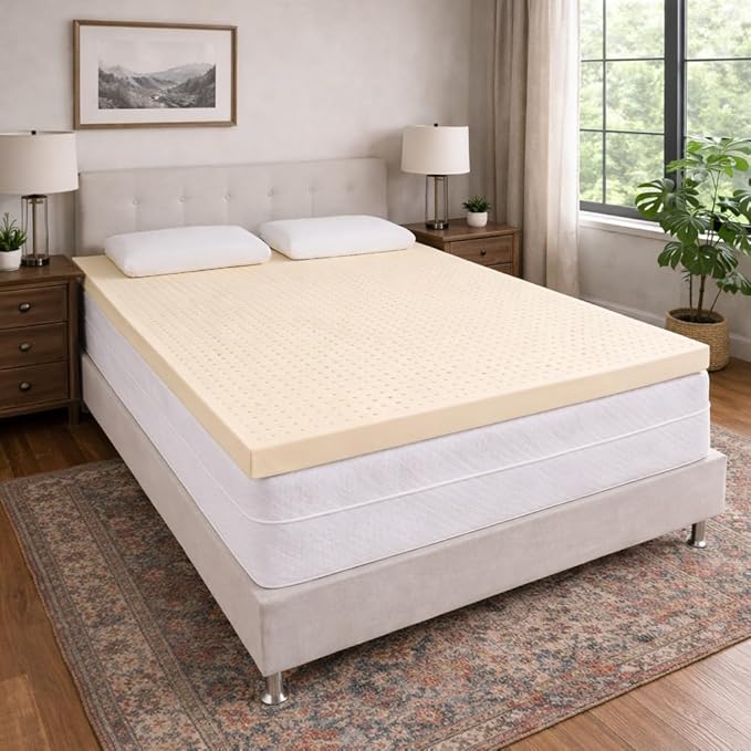 Premium GOLS Certified Natural Latex Mattress Topper, Soft and Breathable Bed Topper for Pressure Relief (Full, 1" Topper Firm)