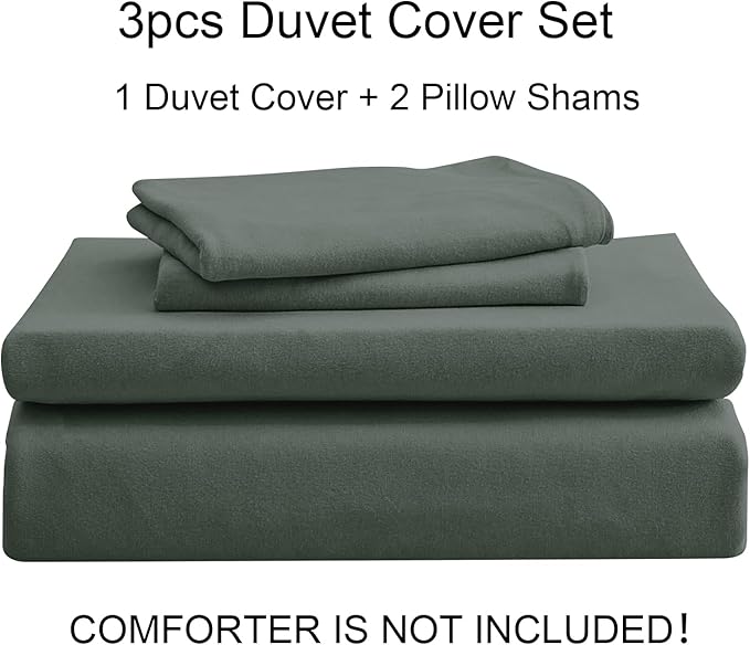 PURE ERA Jersey Knit Duvet Cover Set 100% T-Shirt Cotton Super Soft Comfy 3pc Bedding Set with Zipper Closure (Solid Dark Greenish Gray, Full)