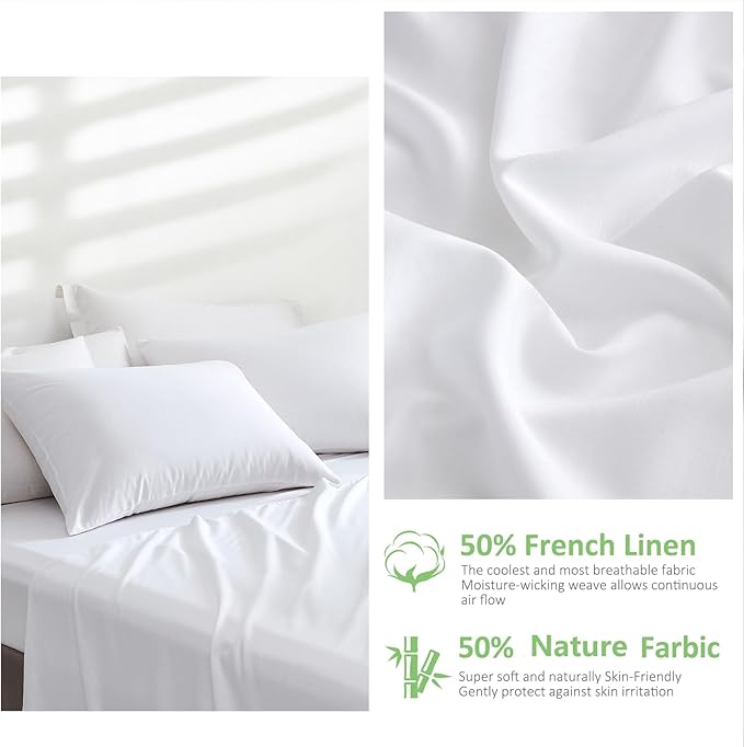LUXEAR Pillow Cases, 2 Pack Standard Size Linen Pillowcases for Hair Skin, Silky Skin-Friendly, Machine Washable Pillow Covers - White