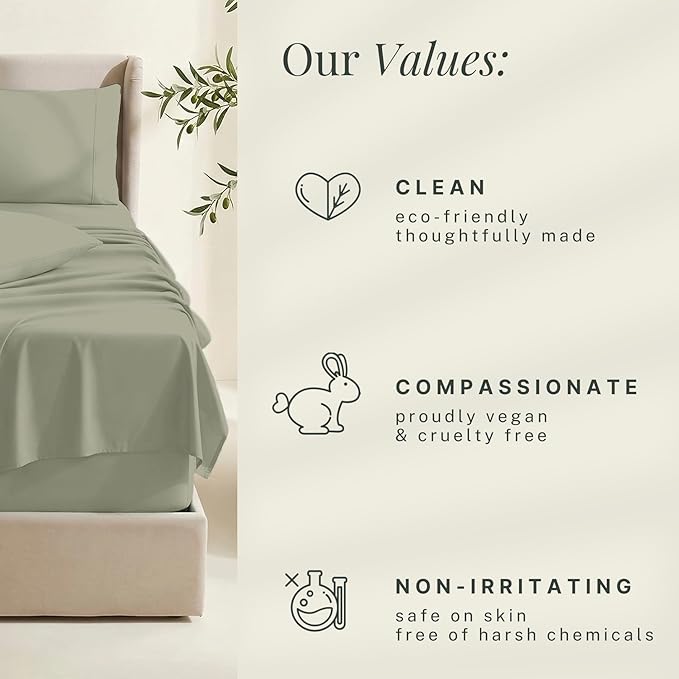 Hearth & Harbor Extra Deep Pocket Sheets - Fits Mattress 18-24 Inches Deep - Extra Deep Pocket Twin Sheets Sets - 4 Piece Twin Size - Sage