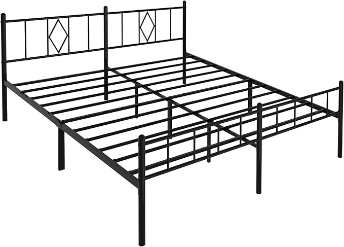 FONTOI King Size Bed Frame, 14 Inch Metal Platform Bed with Iron-Art Headboard & Footboard, Max 3500lbs Metal Slat Support, Bed Frame with No Box Spring Needed, Under Bed Storage, Black