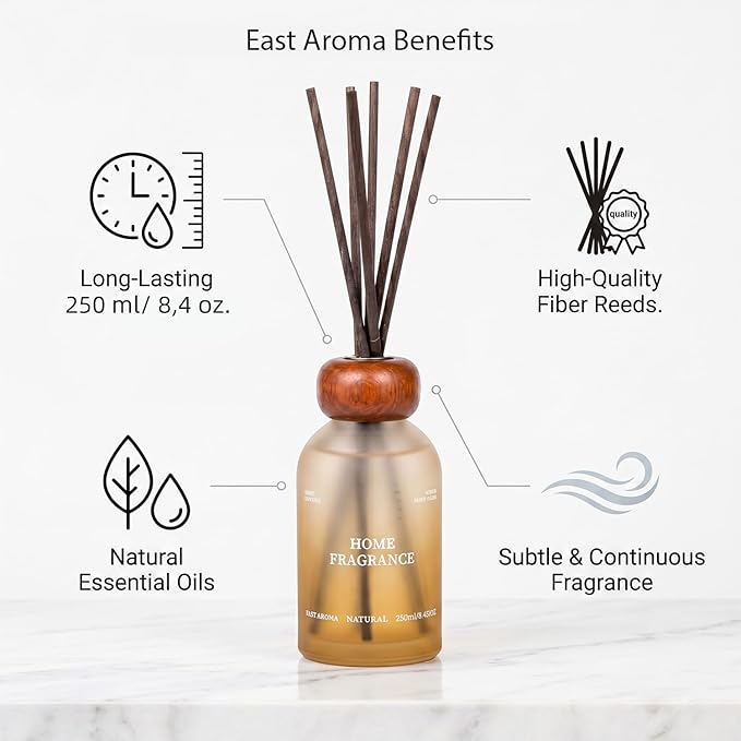 Reed Diffuser Set for Home 8.45 oz Scented Oil Diffuser with 6 Fiber Sticks, Smell Good Long Lasting Fragrance for Bathroom, Living Room, Office and Aromatherapy Gift (Vanilla)