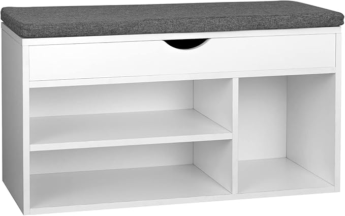 WelFurGeer Shoe Bench with Storage, White Shoe Storage Bench, Entryway Bench with Storage, Entryway Shoe Storage Bench White + Gray