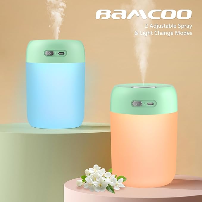 Portable Small Humidifier, 650ml Colorful Mini Humidifier for Bedroom, Office Desktop, Baby Room, Plants, Cool Mist Humidifiers(Green)