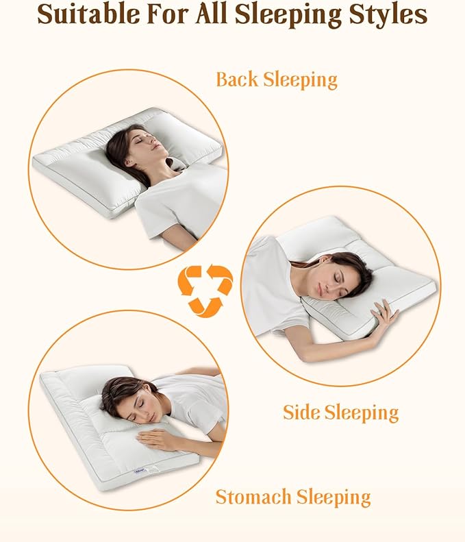 Goose Down Pillow Standard Size Set of 2, Cervical Support for Neck Pain Relief, 1050+ Fill Power, 600 Thread Count Cotton Shell, for Side, Back, and Stomach Sleepers(White,Standard(Pack of 2))