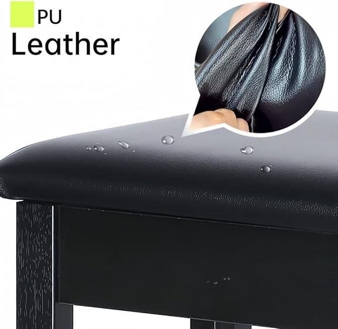 Sanpuli Solid Wood Piano Bench with Storage, Piano Stool and Padded Cushion, Keyboard Bench with Bookcase, Piano Chair and Piano Seat with High-Density Sponges.