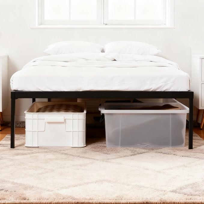 Heavy Duty Metal Bed Frame Twin Size 38" W 75" L 14" H inch with Storage Mattress Foundation Steel Slats Platform Easy Assembly Black