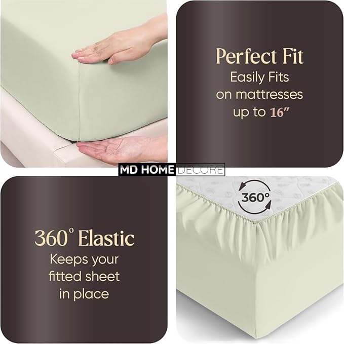 4 Piece Split Head Flex Sheet Set, 39" Top Split King Sheets for Adjustable Beds, 100% Egyptian Cotton, 16 Inch Deep Pocket, Soft Durable Breathable Sheets, Ivory Solid, Ideal for Adjustable Beds
