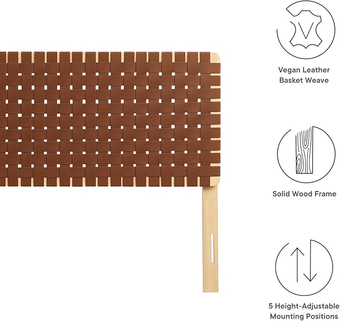 Modway Sparta Weave King Vegan Leather Headboard in Natural Brown