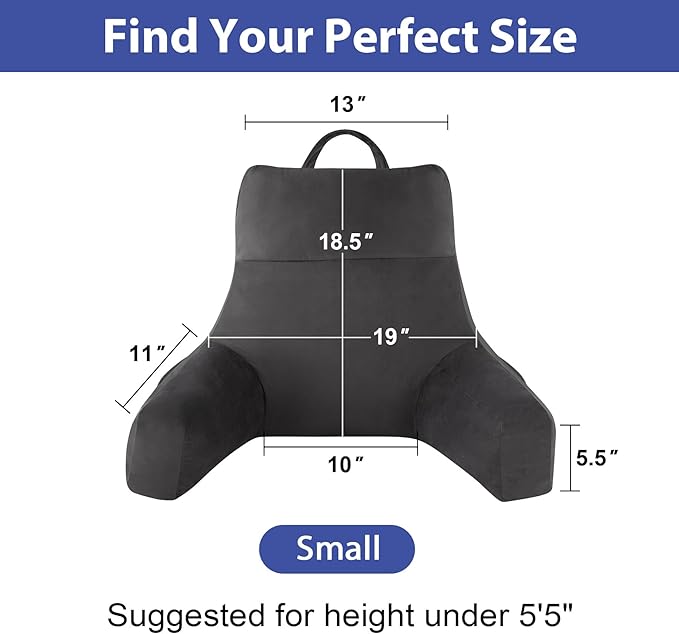 IPYNBAP Back Pillow for Bed Sitting up, Reading Pillow for Sitting in Bed Adult, Back Support Pillow, Memory Foam Sit up Lounge Backrest Pillow with Arms for TV, Couch, Chair, Dorm, 18 Inch, Grey