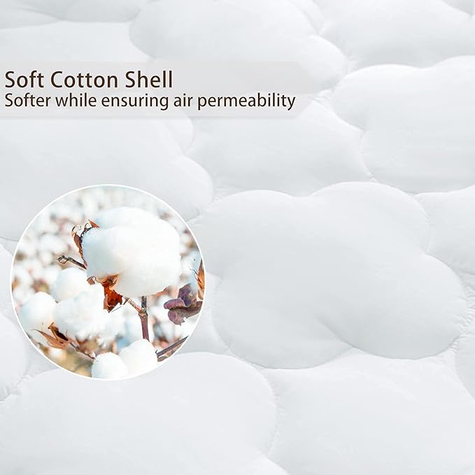 WhatsBedding Waterproof Mattress Pad Twin XL Size Cotton Top Down Alternative Filling Pillow Top Mattress Topper Cover-Fitted Quilted (Twin XL Mattress Pad)