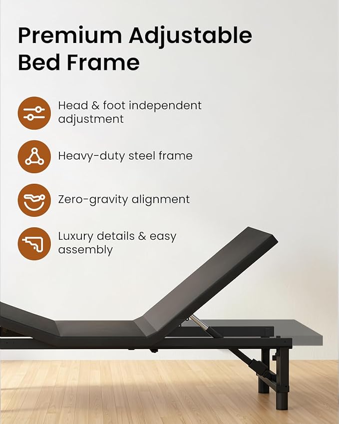 Mixcous Queen Adjustable Bed Frame with Quiet Motor, Ergonomic Electric Bed Base with Wireless Remote, Anti-snoring and Zero Gravity Mode, Easy Assembly, Head and Foot Incline, Black