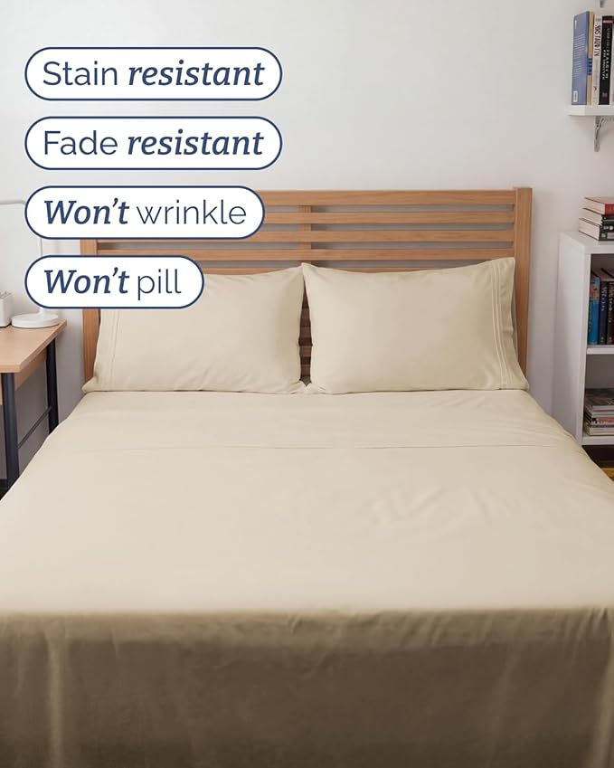 Full XL Bed Sheet - 4 Piece Full XL Bed Sheets Set - Ultra-Soft, Comfy, Breathable & Cooling - Hotel Luxury Bedding for Women & Men with Deep Pockets - Wrinkle Free & Fade Resistant - Oeko-Tex - Wheat
