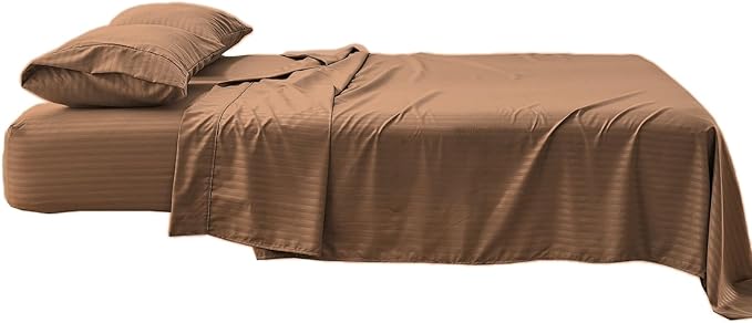 Kingnex Striped Sofa Bed Sheets Queen for Sleeper Sofa Bed Soft Double Brushed 4 Piece Bedding Pillowcase Set (60"x74"x6") Coffee