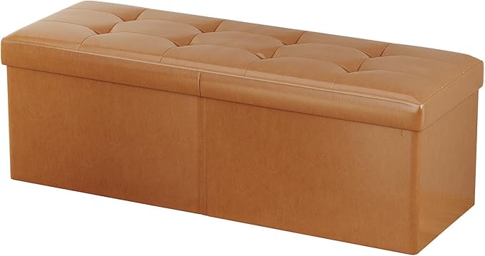 JIUYOTREE 31.5 Inches Ottoman with Storage Bench, Foldable Footstool, Ottoman Foot Rest, End of Bed Bench, Multi-Functional Seat, Storage Chest for Living Room, Bedroom, Entryway (Retro Brown)