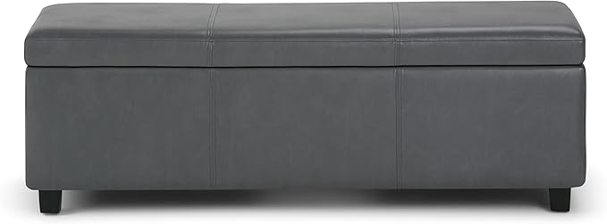 SIMPLIHOME Avalon Storage Ottoman Bench - 48" Wide x 16" High Upholstered Vegan Leather Rectangular Lift-Top Ottoman in Stone Grey, Contemporary Storage Bench for Living Room with High-Density Foam
