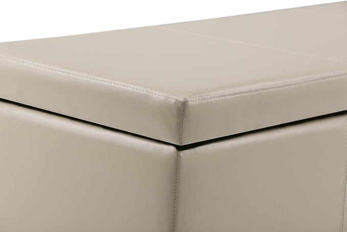 SIMPLIHOME Avalon Storage Ottoman Bench - 48" Wide x 16" High Upholstered Vegan Leather Rectangular Lift-Top Ottoman in Satin Cream, Contemporary Storage Bench for Living Room with High-Density Foam