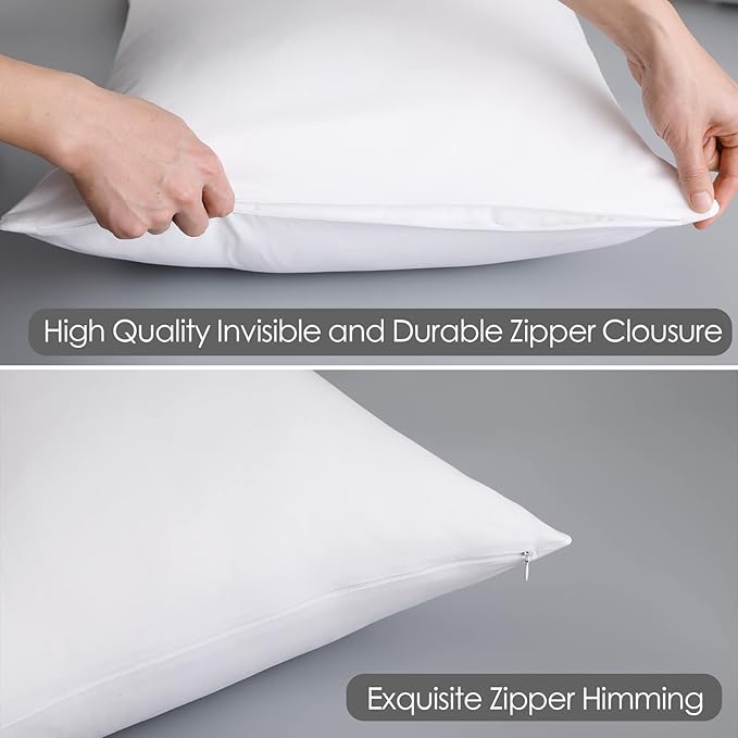 100% Egyptian Cotton Pillow Protectors Set of 4, 600 Thread Count Standard Size Bed Pillowcase with Zipper, Cooling Pillow Cover Quiet and Breathable Easy Care (4PCS, Standard, White)