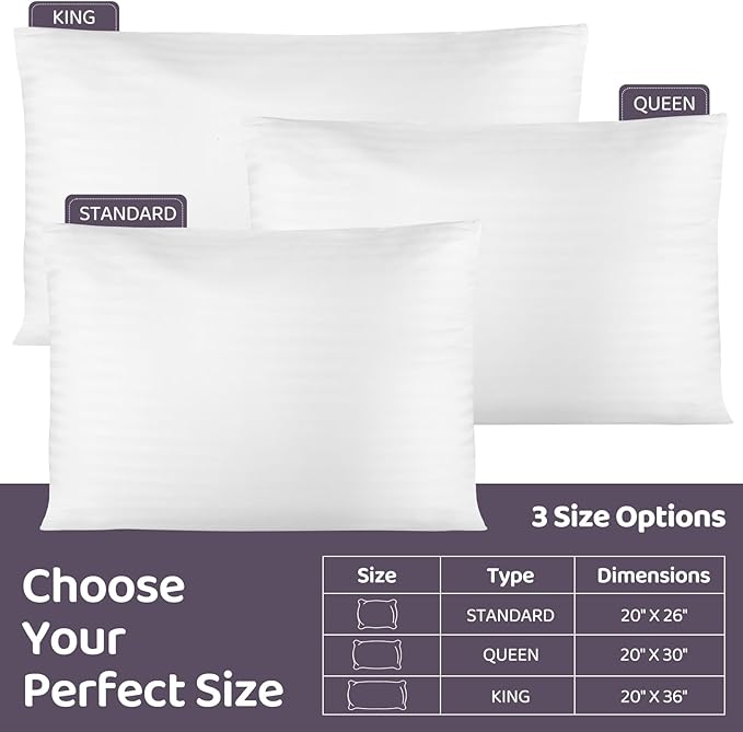 100% Cotton Pillow Case Protector with Zipper, Standard Size (20x26), 4 Pack, Long-Staple Sateen Soft Comfortable, Hotel Grade Bed Pillow Covers White, Oeko-TEX Certified