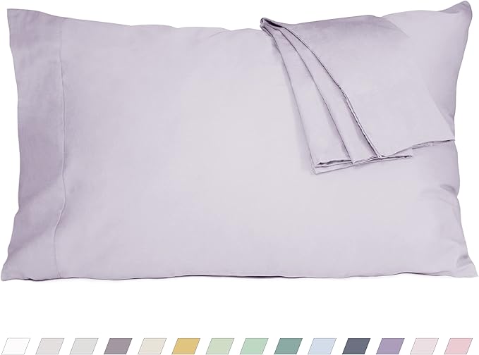 Pillow Cases, Standard Queen Size Cotton Percale Weave Pillowcases, Pre-Shrunk Breathable and Hypoallergenic Pillowcases, Set of 2 (2 Piece Standard/Queen 20 Inch x 30 Inch, Light Purple)