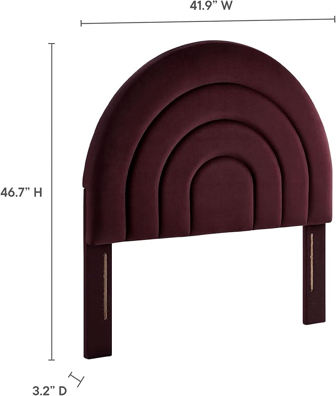 Modway Solana Soft Arch Shaped Round Twin Headboard in Mulberry – Upholstered Headboard – Stain-Resistant Performance Velvet Headboard for Twin Beds