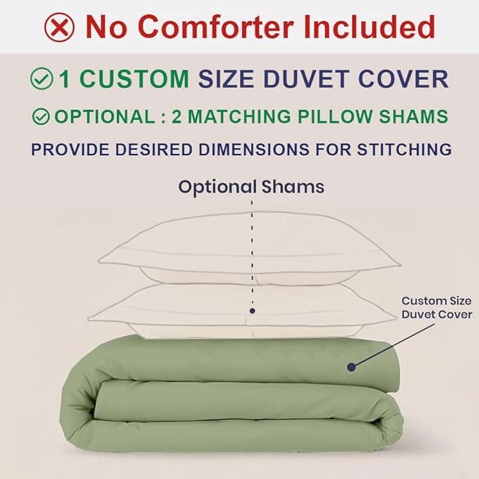 Kotton Culture Custom Duvet Cover - 100% Egyptian Cotton 600 Thread Count Soft Breathable Durable Customizable Comforter Cover(Desired Dimensions)- Zipper Closure & 7 Internal Ties -Moss Green