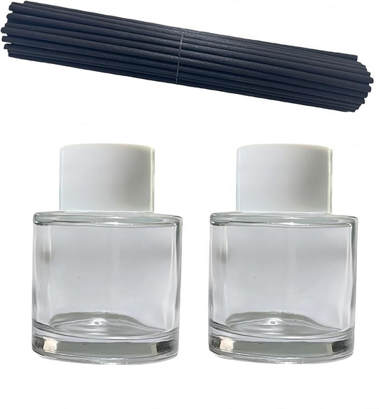 2 PCS Reed Diffuser Bottles Empty, 10Pcs Reed Diffuser Stick, Diffuser Bottle Capacity 50ml (1.7oz) Diffuser Stick 3.5mm-190mm, Suitable for Home, Hotel, Restaurant, Office Aromatherapy Tasks