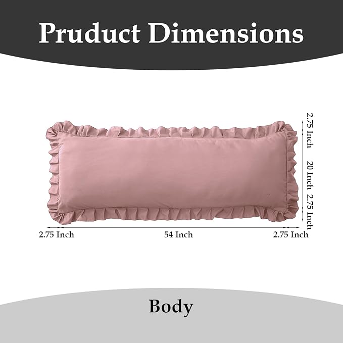 Ruffled Body Pillow Pillowcases Set of 2 – Soft Wrinkle Resistant Brushed Microfiber Body Pillowcases –Envelope Pillow Shams Festive Gift for Hotels, Guest Rooms 20x54 Inch (Pink)