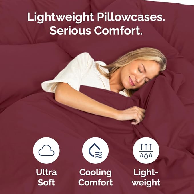 Standard Pillow Cases Set of 6 - Ultra Soft Hotel Quality Pillowcase Covers - Comfy, Cozy & Wrinkle Free - Shrink, Stain & Fade Resistant - Machine Washable Pillow Protectors - 6 Piece Set - Burgundy