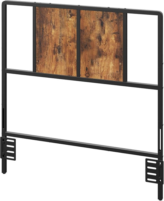 MAHANCRIS Twin Size Headboard Only, Metal Headboard with Adapters, Minimalist Industrial Style for Twin Size Beds, Rustic Brown and Black