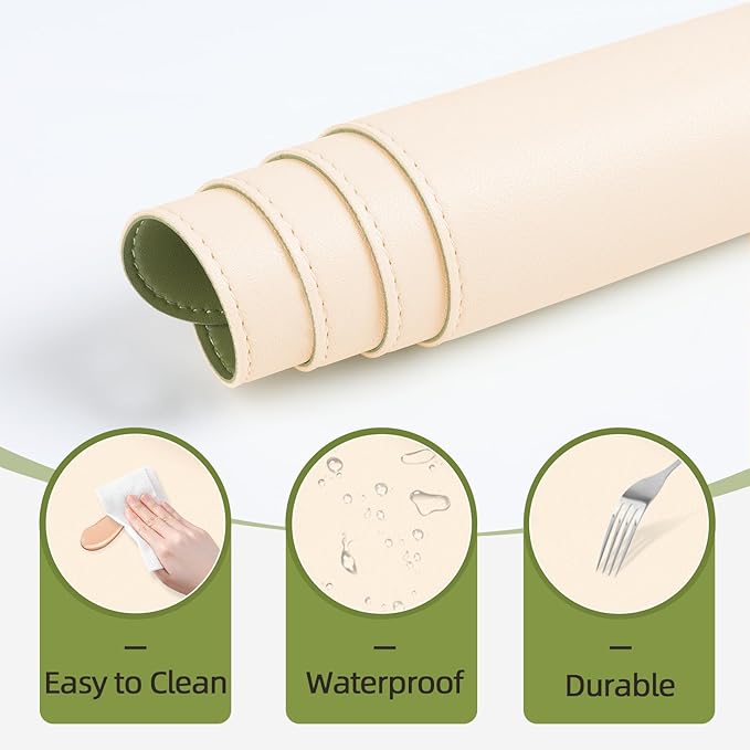 Makeup Mat for Vanity to Protect Desk Top 31.5 x 15.7 in, Dual-Sided Makeup Mat, Easy to Clean Desk Pad - Waterproof and Oilproof Vanity Accessories (Beige and Olive Green)