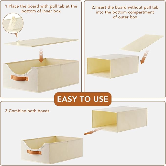 6 Pcs 16.5" Closet Drawers and Large Size Clothes Storage Bins Push-Out Storage Stackable Shelf Drawers with See-Through Window Closet Organizers for Bedroom, Living Room, Under Bed, Beige