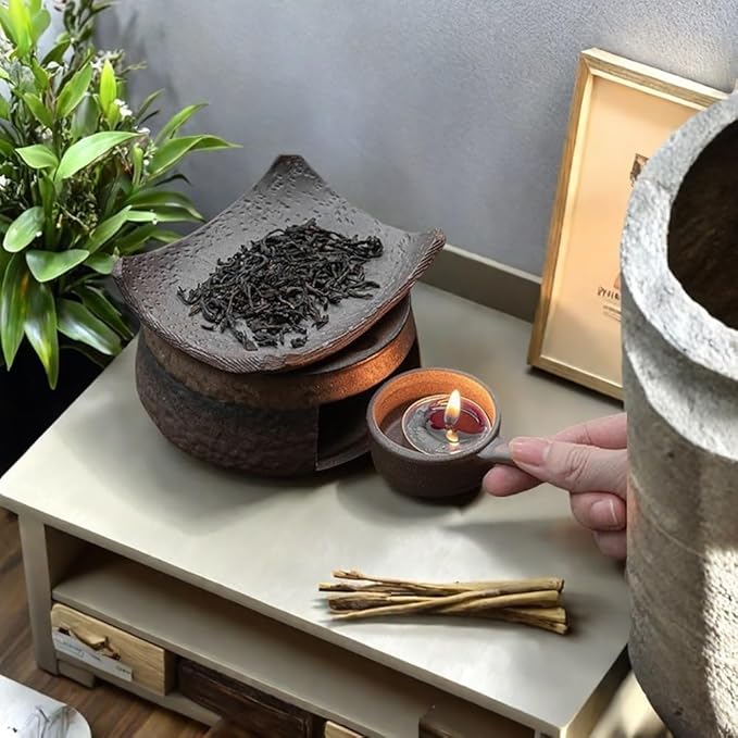 Ceramic Incense Burner Kit, Essential Oil Burner, Aromatherapy Diffuser Includes Wooden Clips, Pads for Wax Melts, Dried Herbs | Bedtime Calm, Meditation