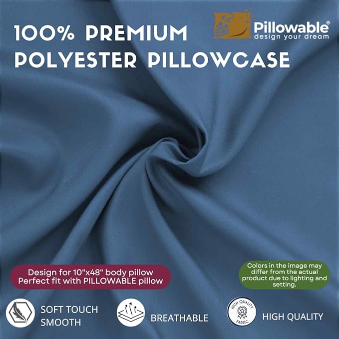 Body Pillow Case - Brushed Microfiber Body Pillow Cover, 48x10 inches Body Pillowcase, Full Zipper Closure, Cooling Breathable, Durable, and Easy Care - (Blue)