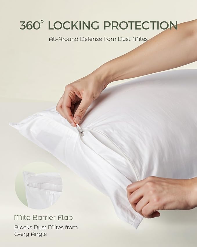 FAUNNA 100% Cotton Pillow Protectors, Bed Bug Proof, Hypoallergenic, Featuring Antimicrobial Product Protection for Enhanced Freshness, - Premium Breathable Zippered Protectors(King Size, 2 Pack)
