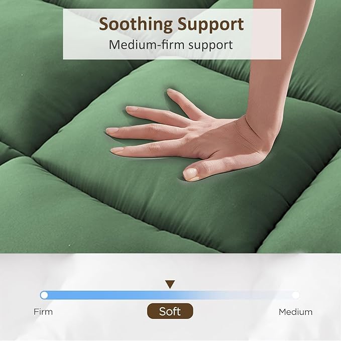 Thick Mattress Topper Twin Size - Non-Slip Mattress Pad Cover for Back Pain Breathable Folding Sleeping Pad Machine Washable Mattress Protector (39x75 inch,Green)