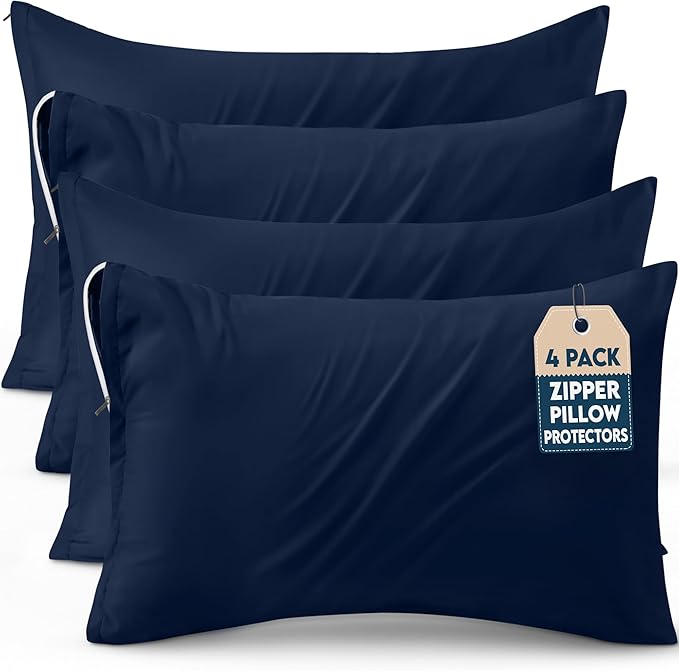Utopia Bedding Zippered Pillowcases - Pack of 4 - Soft Brushed Microfiber Fabric - Wrinkle, Shrinkage and Fade Resistant Pillow Covers (Queen, Navy)