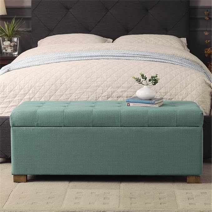 HomePop Large Storage Ottoman Bench with Lift Off Lid, Teal 46" x 18" x 18"