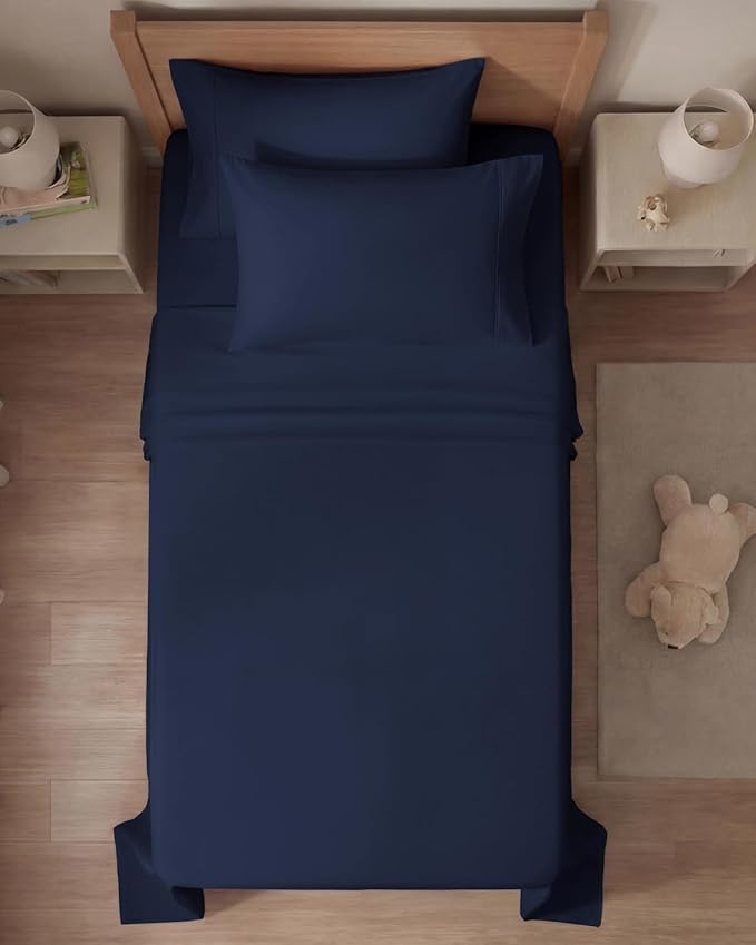 Twin 4 Piece Sheet Set - Comfy, Breathable & Cooling - Hotel Luxury Bedding for Women, Men, Kids, Teens & Children - 1 Flat & 1 Fitted Sheet & 2 Pillowcases w/ Deep Pockets - Wrinkle Free - Navy Blue