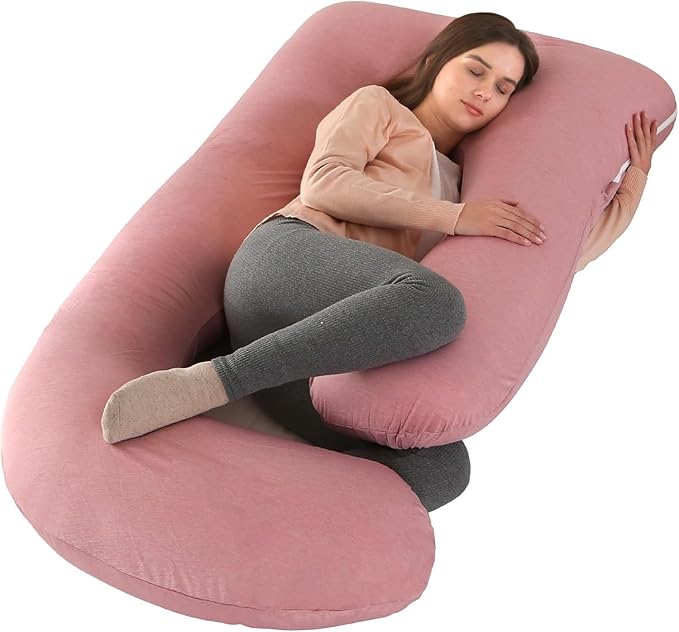 Elover Cooling Pregnancy Pillows for Sleeping,U Shaped Full Body Pillow with Removable Cover,Pregnant Women Must Haves,Maternity Essential,Cooling Pink