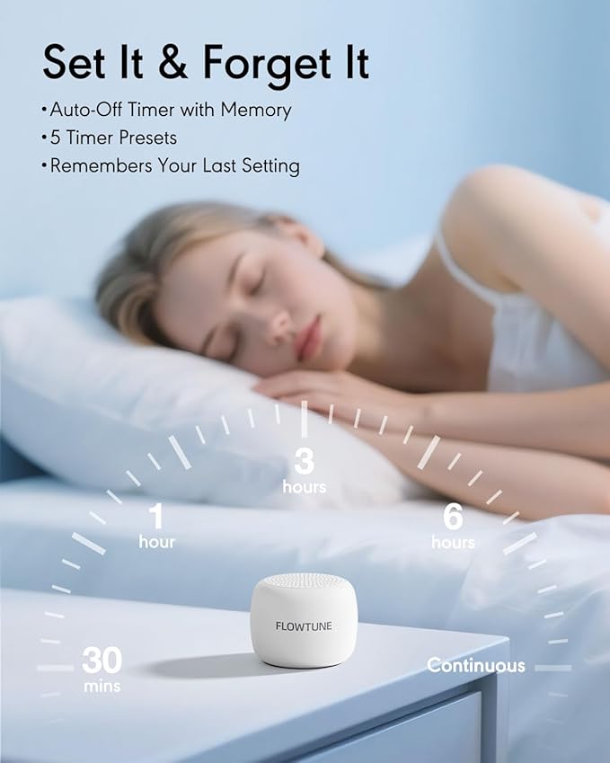Sound Machine Flowtune White Noise Machine for Baby Adults, Mini Portable Sound Machine for Travel, 6H Timer, 18 Soothing Sleep Sounds Gift