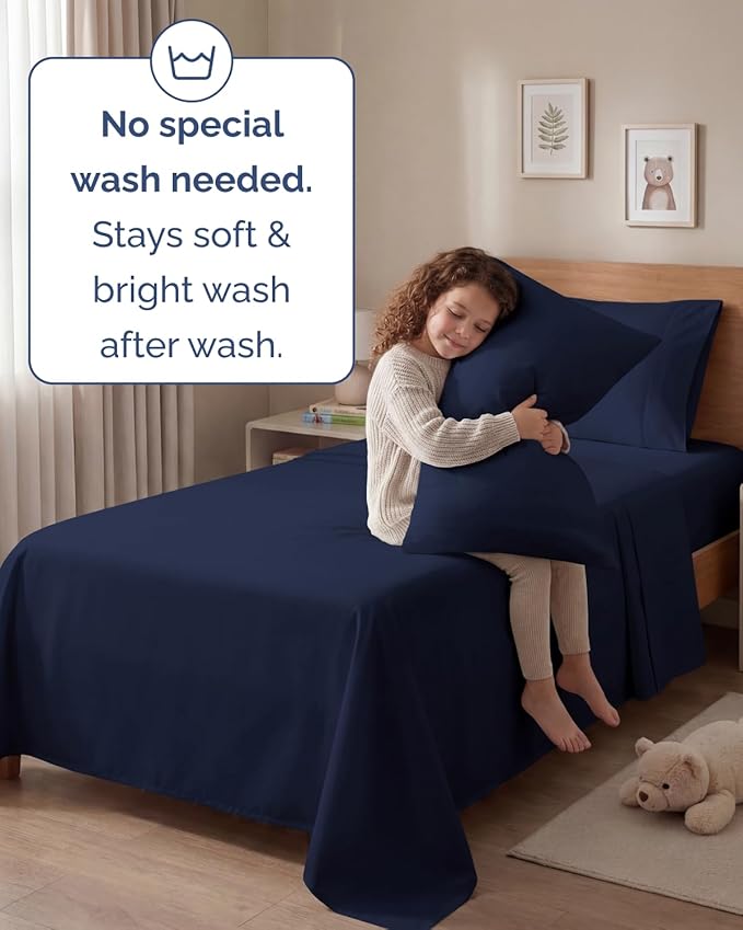Twin 4 Piece Sheet Set - Comfy, Breathable & Cooling - Hotel Luxury Bedding for Women, Men, Kids, Teens & Children - 1 Flat & 1 Fitted Sheet & 2 Pillowcases w/ Deep Pockets - Wrinkle Free - Navy Blue