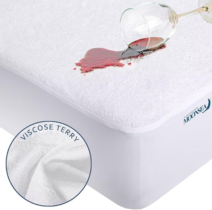 Full XL Size Mattress Protector Waterproof,Smooth Top Mattress Protector for Kids,Breathable Skin Friendly and Noiseless Fitted Sheet,Viscose Terry Mattress Cover