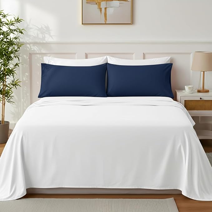 Brushed Microfiber Pillow Cases Standard Size Pillow Case-Envelope Closure Pillowcases Set of 2,Cooling & Moisture Wicking,Wrinkle Resistant Bed Pillowcases 20" X 36"(King,Navy Blue)