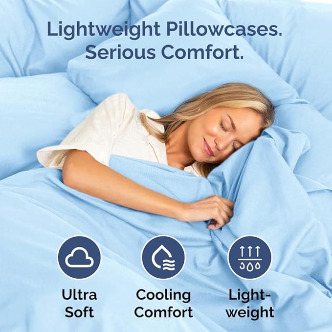 King Standard Pillow Cases Set of 2 - Soft Hotel Quality Pillowcase Covers - Comfy, Cozy & Fade Free - Wrinkle Resistant - Machine Washable Pillow Protectors - 2 Piece Set - King Standard Light Blue