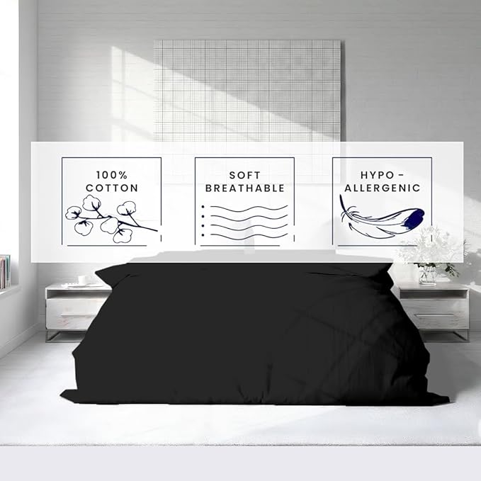 Kotton Culture 1 Pc 120" x 98" Duvet Cover Oversized King 100% Egyptian Cotton - 600 Thread Count Comforter Cover, Zipper Closure & Corner Ties - Fits Large King Inserts - Black
