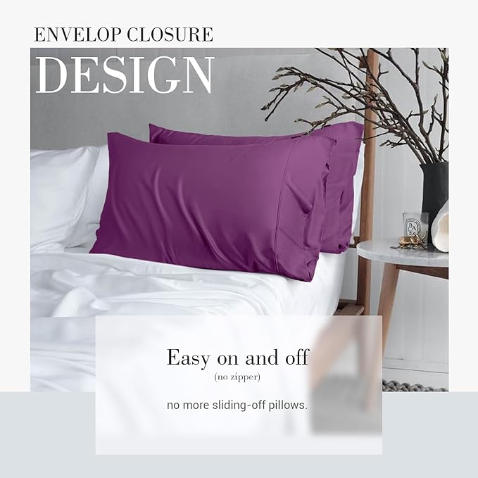 WishSmile Standard Pillow Cases Cooling Pillowcases Set of 2 Breathable Cool Silky Soft Fabric,Hair and Skin Friendly,Dark Purple,20x26IN